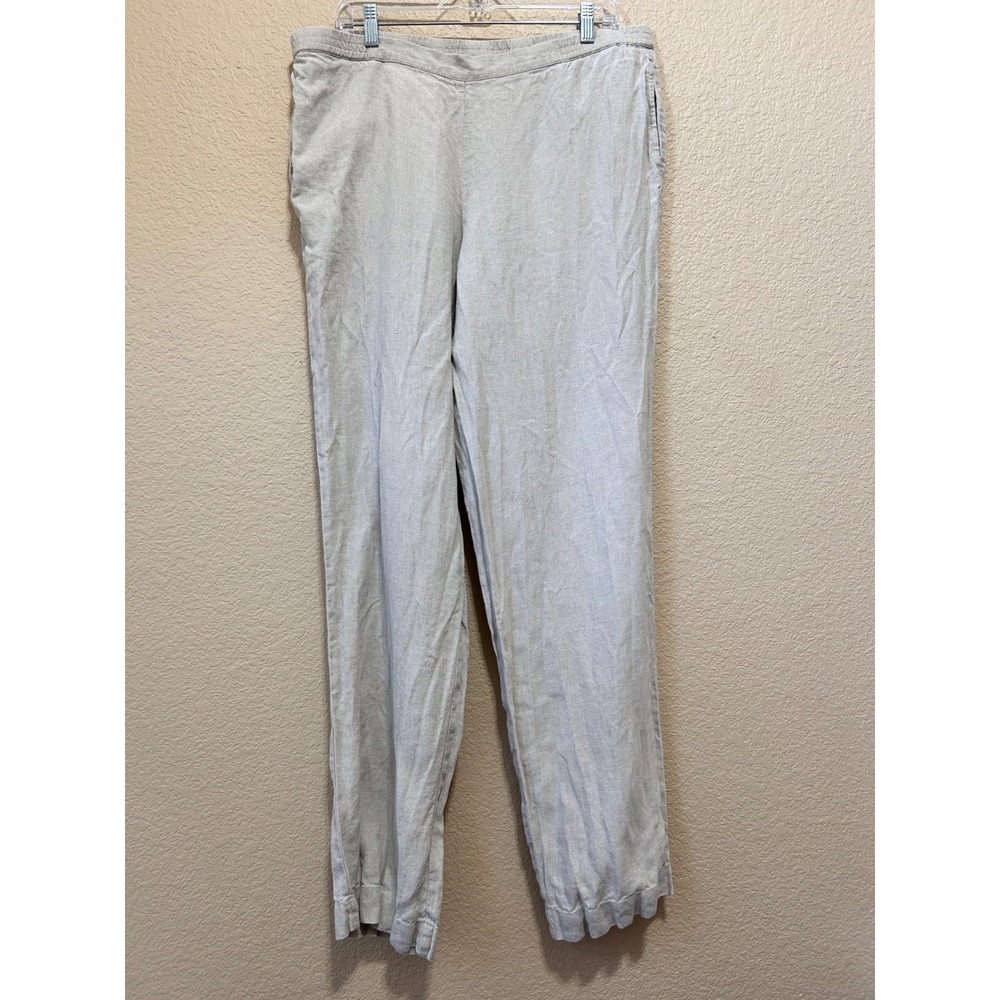 J. Jill L Tall Love Linen Pants Oatmeal Beige Straight Elastic Waist Lagenlook